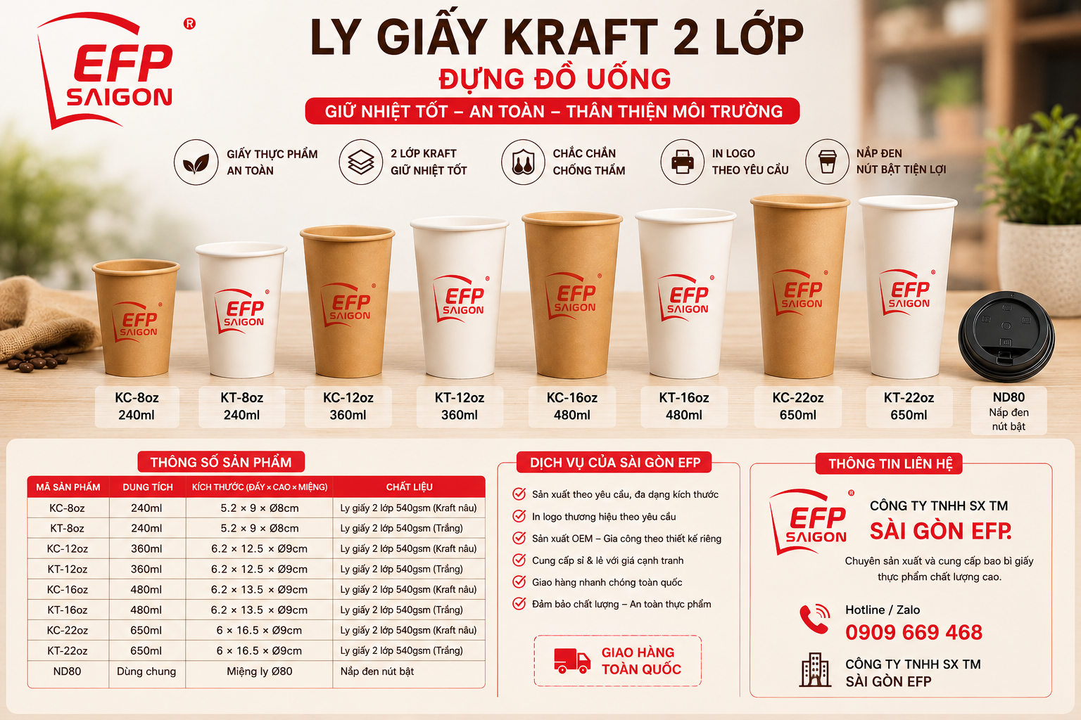 Ly Giấy Kraft 2 Lớp Đựng Đồ Uống